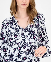 Tommy Hilfiger Women's Floral Tie-Neck Long-Sleeve Top