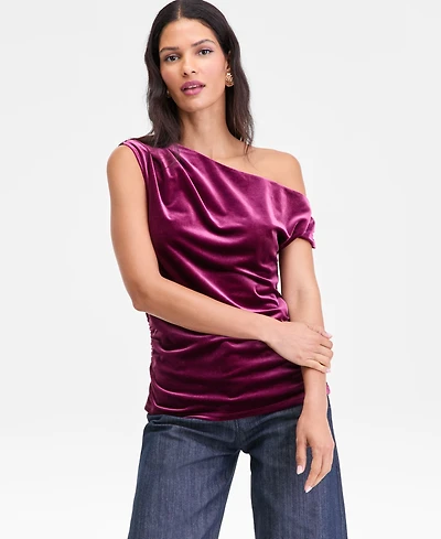 I.n.c. International Concepts Women's Asymmetric Draped Velvet Top, Macy's Exclusive