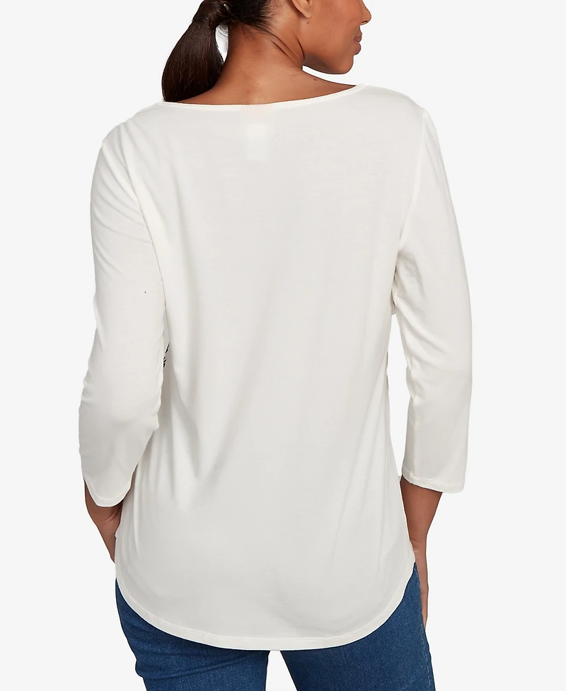 Ruby Rd. Petite Snowflake Script Knit Top