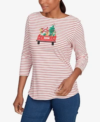 Ruby Rd. Petite Christmas Truck Striped Knit Top