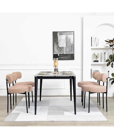 Dyhome Boucle Dining Chairs Set of 4, Upholstered Kitchen Room Chairs, Side with Thick Cushions and Metal Legs