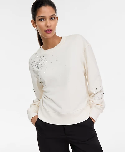 I.n.c. International Concepts Women's Embellished French Terry Sweatshirt, Macy's Exclusive