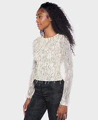 Alex & Sophia Women's Fringe Detail Long Sleeve Top