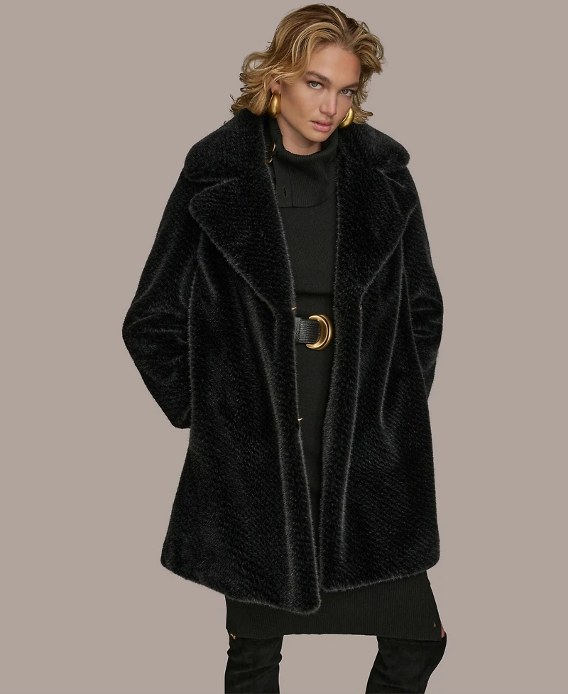 Donna Karan New York Women's Notched-Collar Faux-Fur Coat