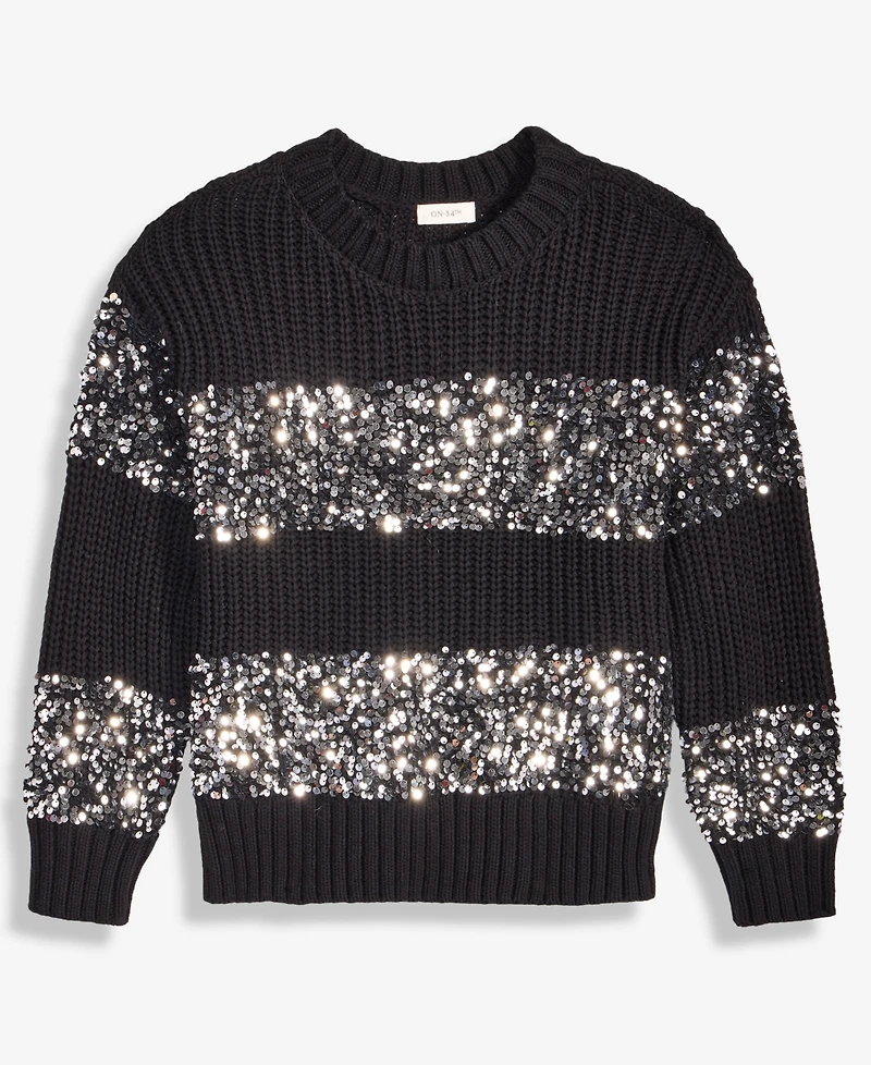 On 34th Women's Sequin Stripe Crewneck Sweater, Macy's Exclusive