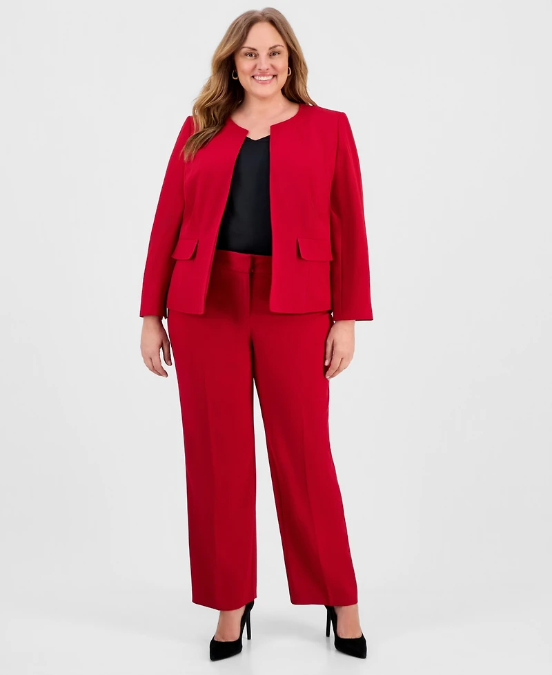 Kasper Plus Collarless Open-Front Jacket