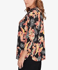 Ruby Rd. Plus Shirt Collar Floral Paisley Button Front Top
