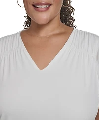 Calvin Klein Plus Mixed Media Flutter-Sleeve Blouse