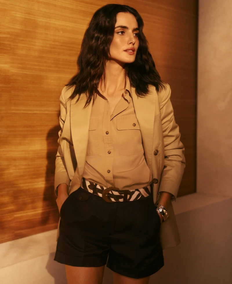 Lauren Ralph Zebra-Print Wood-Buckle Wide Belt