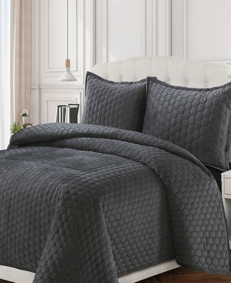 Tribeca Living Lugano Honeycomb Velvet Oversized Solid 2 Piece Quilt Set, Twin