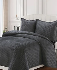 Tribeca Living Lugano Honeycomb Velvet Oversized Solid 2 Piece Quilt Set, Twin