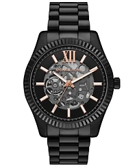 Michael Kors Men's Lexington Automatic Black Ip Stainless Steel Watch, 45mm