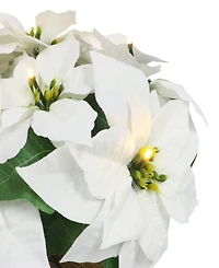 Puleo 22" Pre-Lit Artificial Potted White Poinsettias