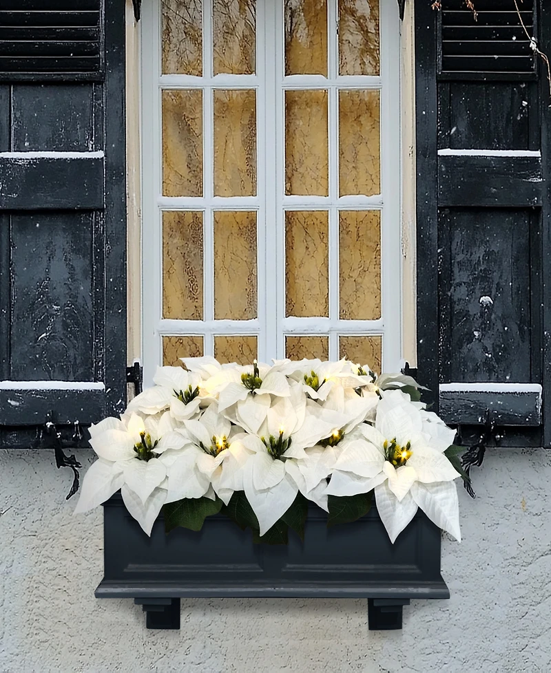 Puleo 24" Pre-Lit Artificial White Poinsettia Window Box Decor