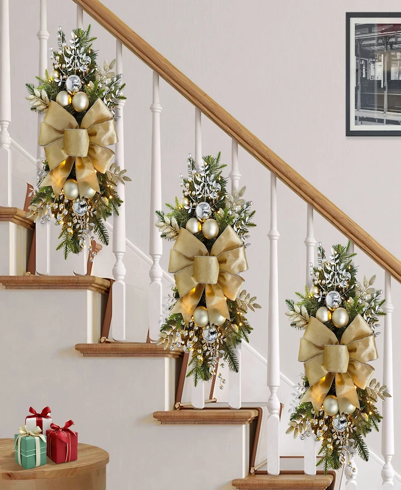 Puleo 28" Pre-Lit Adorned Artificial Banister Swag