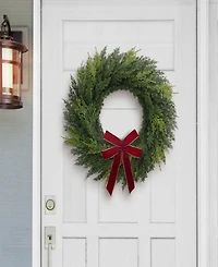 Puleo 22" Artificial Cypress Christmas Wreath with Bow