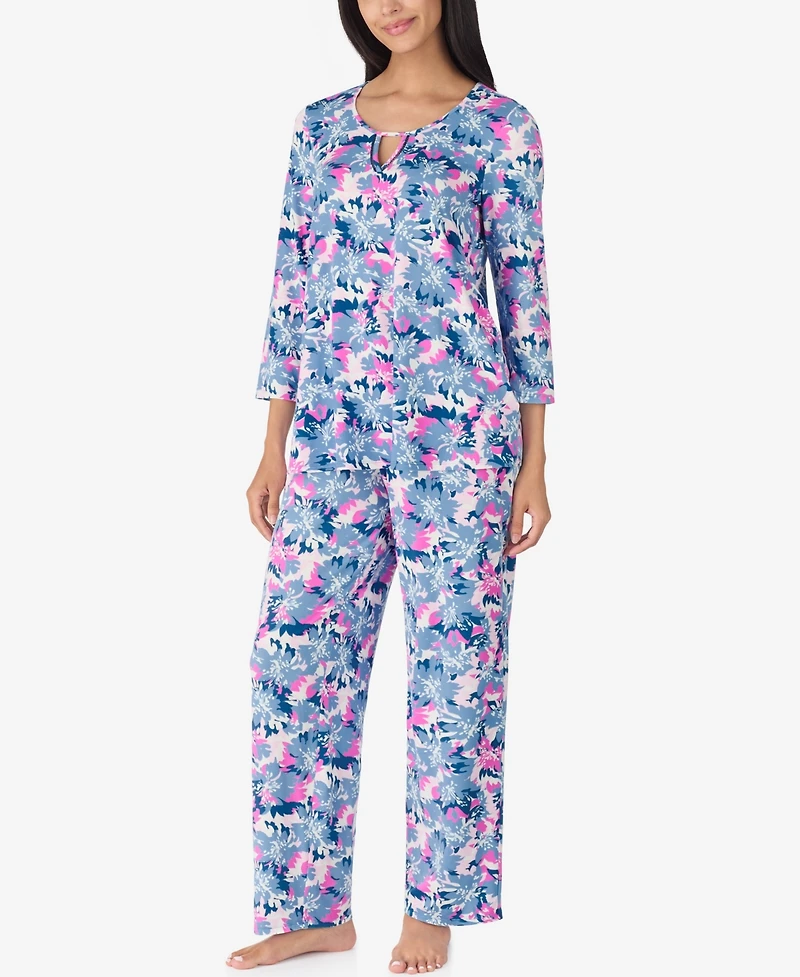 Ellen Tracy Women's 2-Piece 3/4-Sleeve Top and Pants Pajama Set