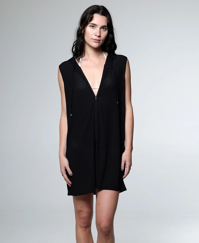 J Valdi Women's Hooded Zip-Front Sleeveless Swim Cover-Up