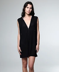 J Valdi Women's Hooded Zip-Front Sleeveless Swim Cover-Up