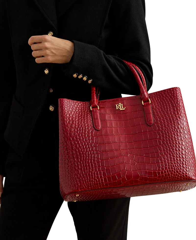Lauren Ralph Lauren Marcy Large Embossed Leather Satchel Bag