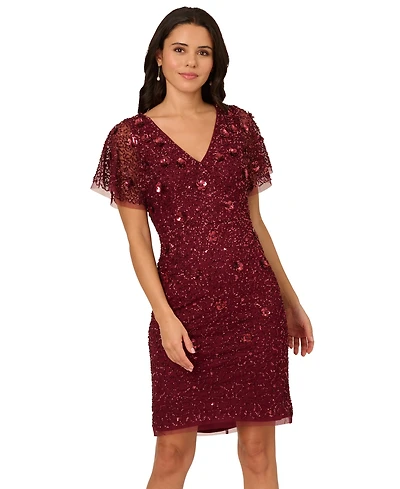 Adrianna Papell Women's Beaded Dolman Sleeve Sheath Dress