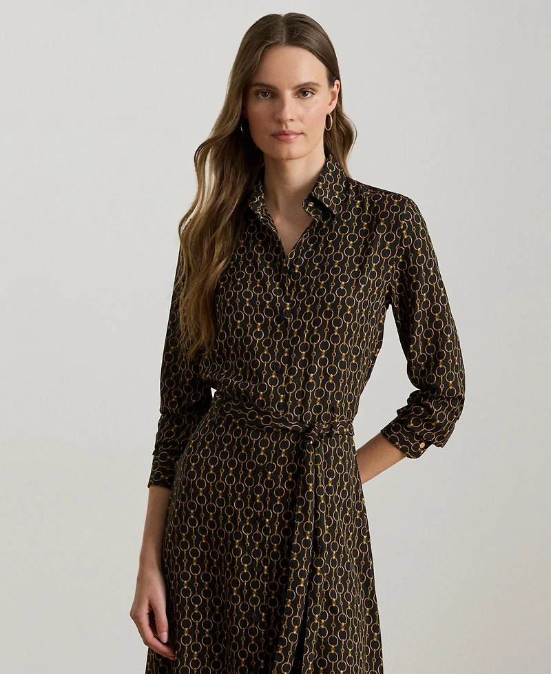 Lauren Ralph Women's Chain-Print Crepe Shirtdress