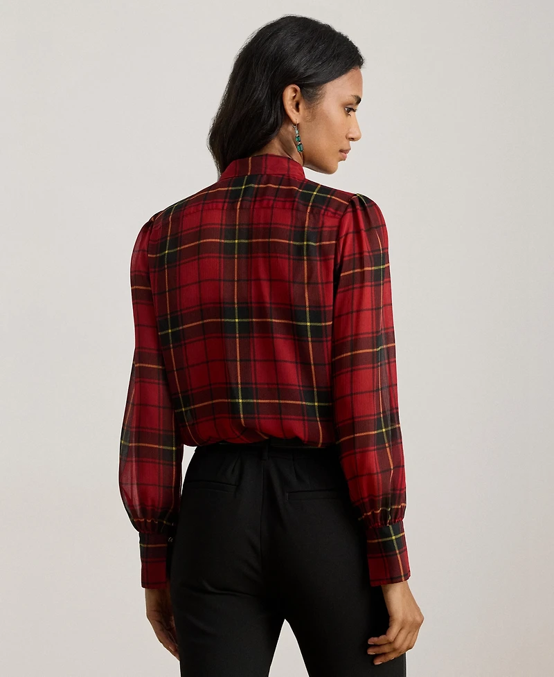 Lauren Ralph Women's Plaid Tie-Neck Blouse