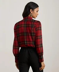Lauren Ralph Women's Plaid Tie-Neck Blouse