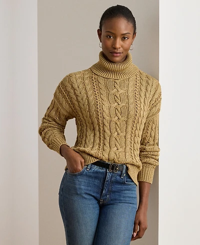 Lauren Ralph Women's Metallic Cable-Knit Turtleneck Sweater