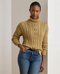 Lauren Ralph Women's Metallic Cable-Knit Turtleneck Sweater
