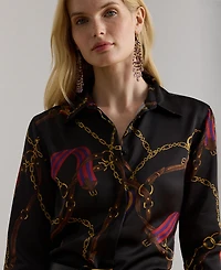Lauren Ralph Lauren Women's Classic Fit Belting-Print Satin Shirt