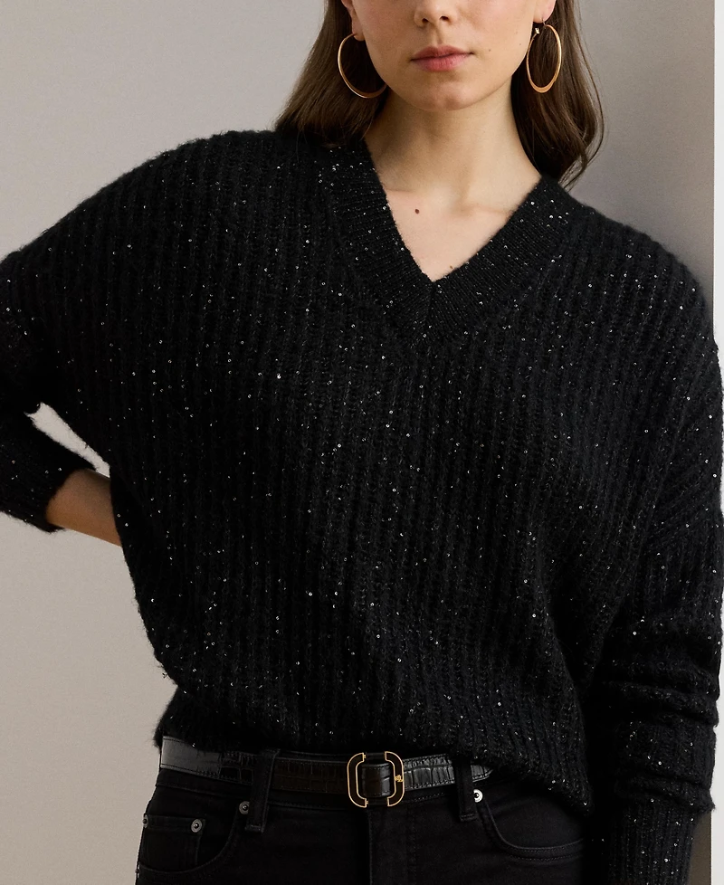 Lauren Ralph Lauren Women's Sequin Detail V-Neck Sweater