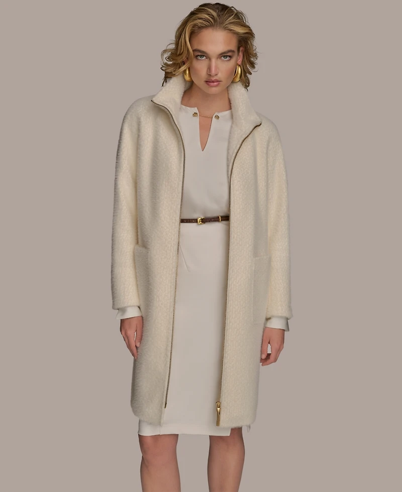 Donna Karan New York Women's Zip Front High Collared Coat