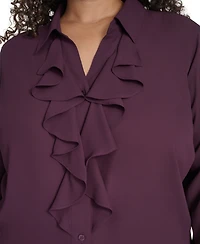 Calvin Klein Plus Long Sleeve Ruffle Front Top