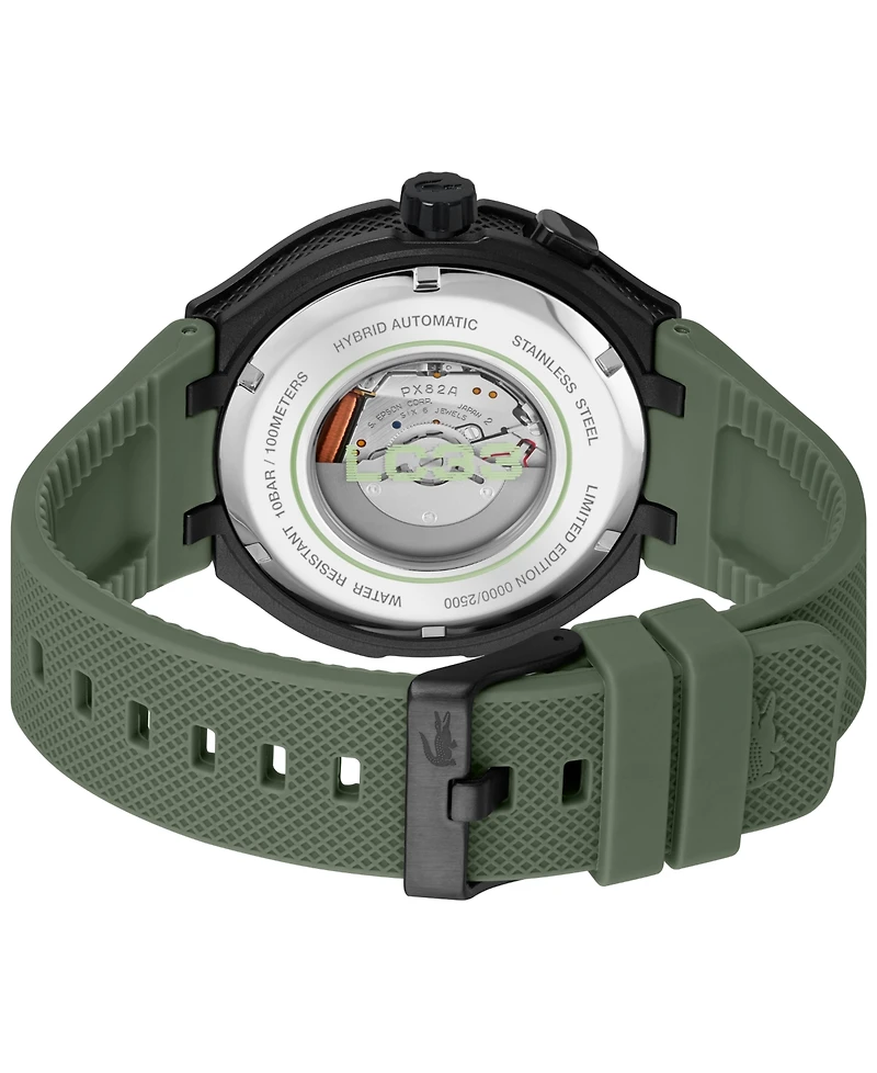 Lacoste Men's LC33 Mech Hybrid Automatic Green Silicone Strap Watch, 44mm
