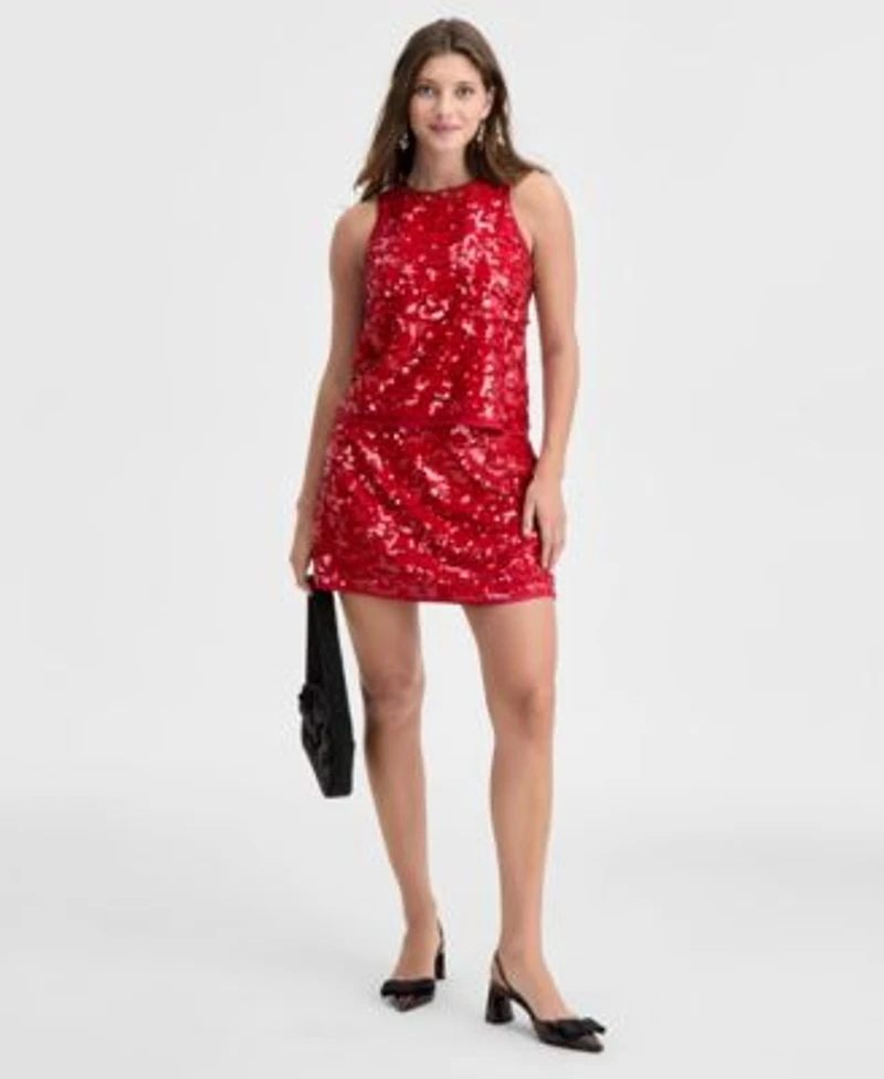 On 34th Womens Sequin Sleeveless Top Sequin Mini Skirt Macys Exclusive