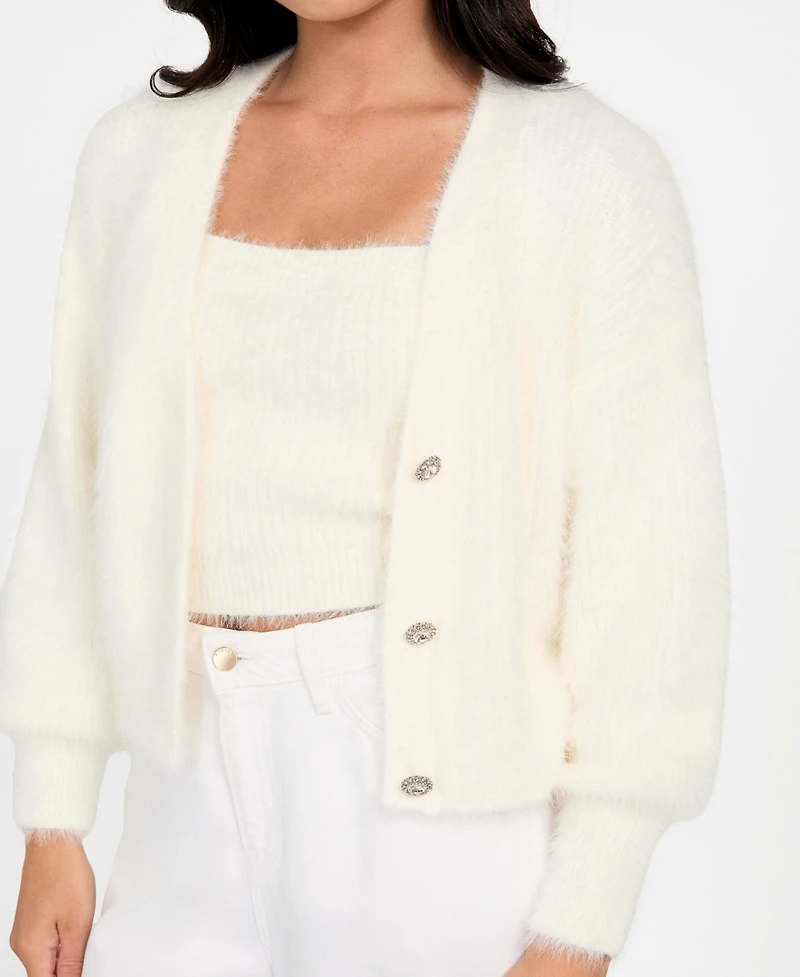 Guess Women's Keyla Rhinestone-Button Cardigan Sweater