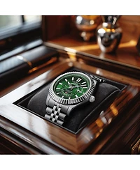 Stuhrling Datemaster Ii Men's Swiss Automatic 42mm Stainless Steel Watch, Green Dial, Fluted Bezel, Day & Date, 100M Water Resistant