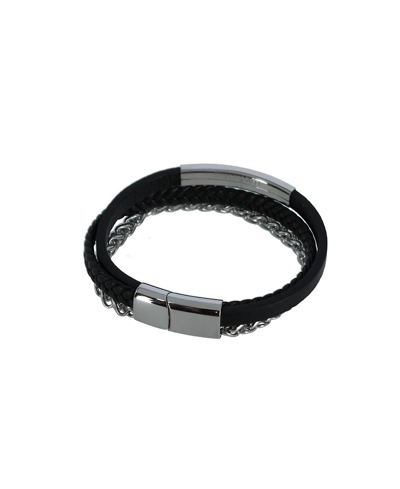Trafalgar Zaid Metal and Leather Triple Strand Secure Clasp Bracelet