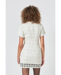 endless rose Women's Tweed Fringed Mini Dress