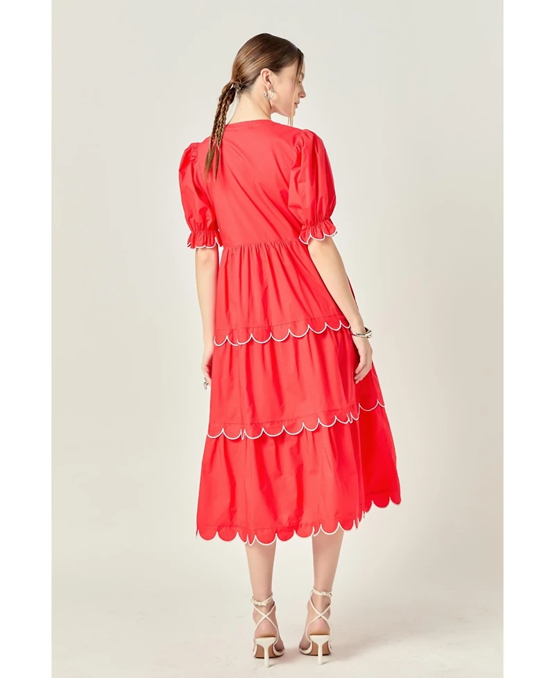 English Factory Women's Contrast Scallop Edge Midi Dress