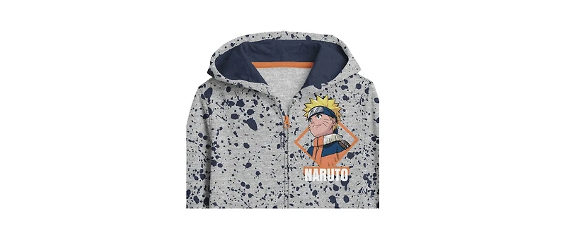 Naruto Boys Classic Youth Gray Zip Hoodie and Navy Jogger Pants
