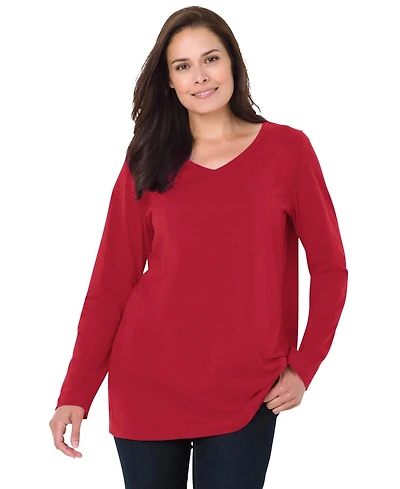 Woman Within Plus Perfect Long-Sleeve V-Neck Tee