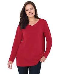 Woman Within Plus Perfect Long-Sleeve V-Neck Tee