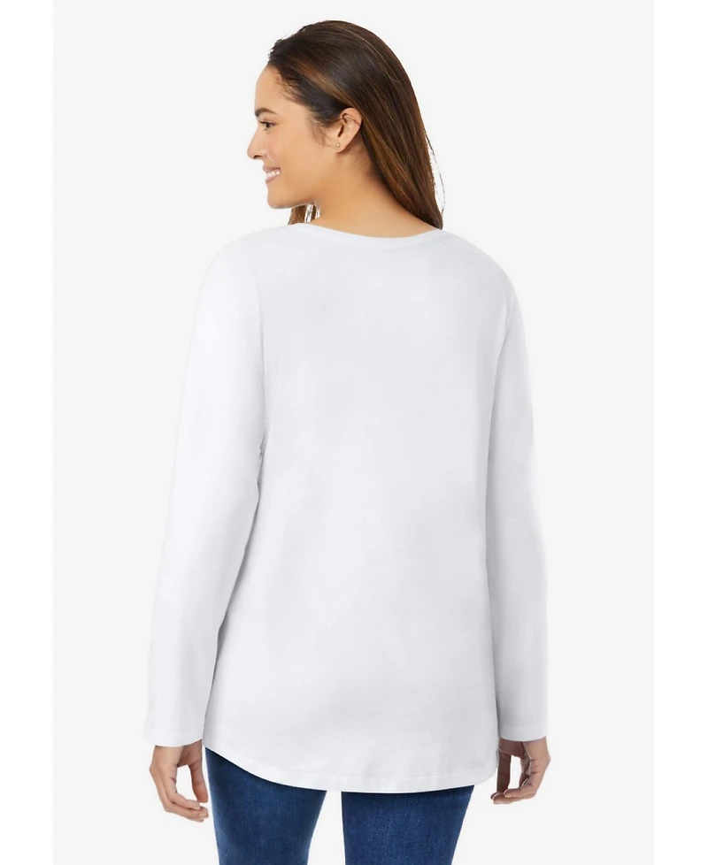 Woman Within Plus Perfect Long-Sleeve V-Neck Tee