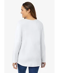 Woman Within Plus Perfect Long-Sleeve V-Neck Tee