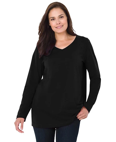 Woman Within Plus Perfect Long-Sleeve V-Neck Tee