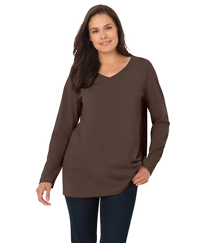 Woman Within Plus Perfect Long-Sleeve V-Neck Tee