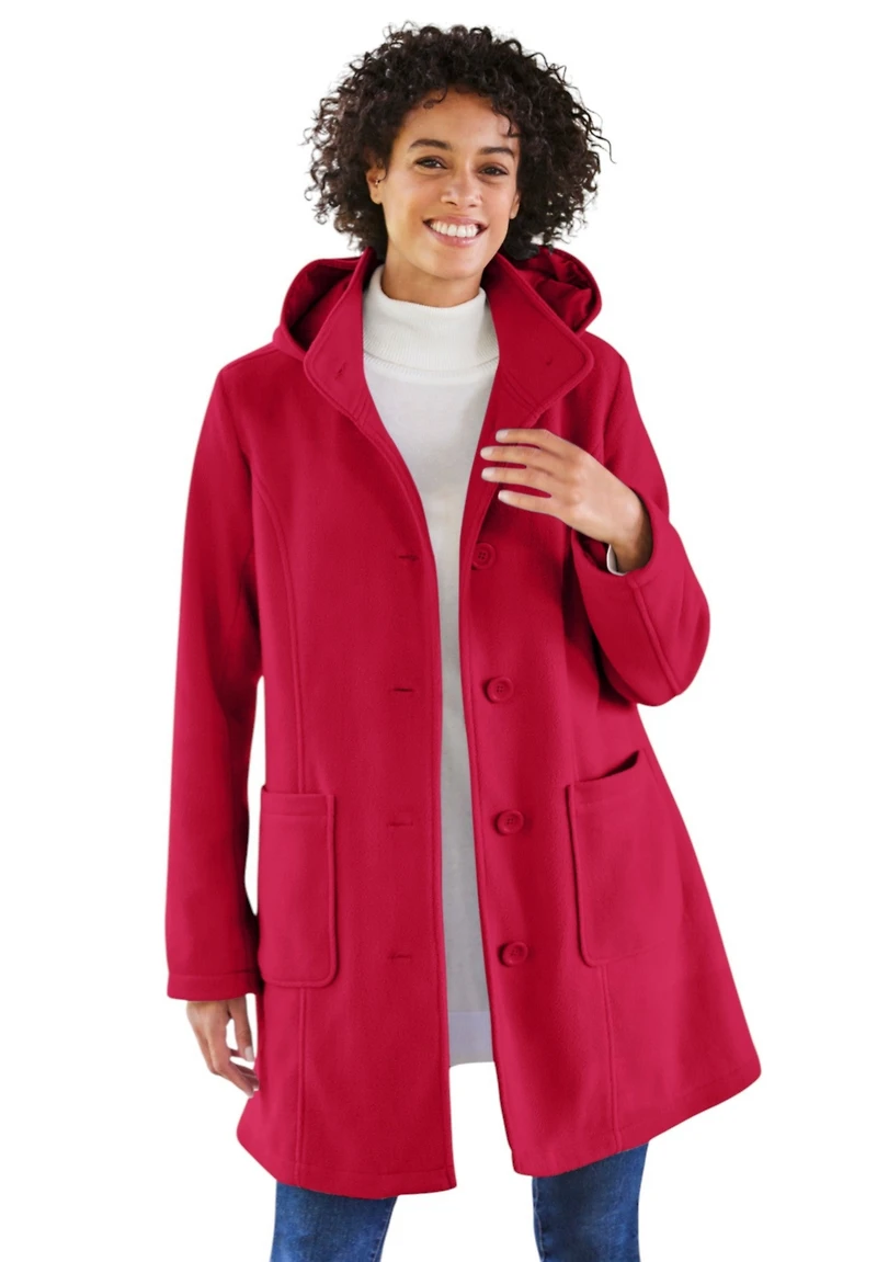 Woman Within Women's Hooded A-Line Fleece Coat