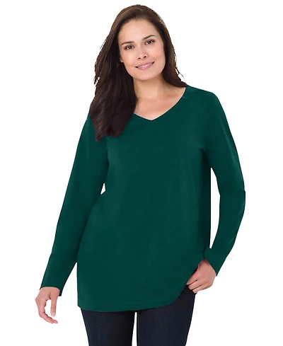 Woman Within Plus Perfect Long-Sleeve V-Neck Tee